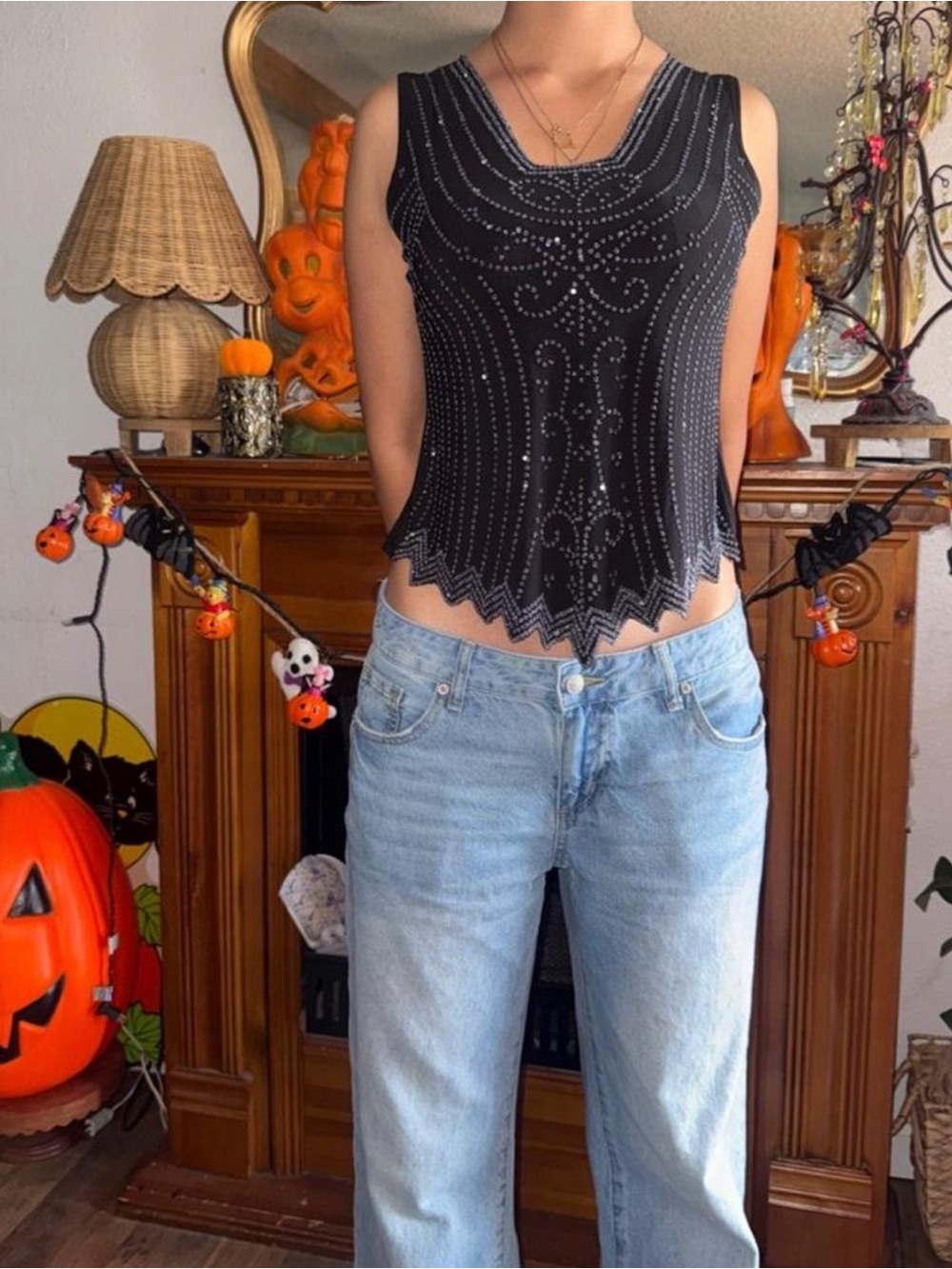 Vintage Black rhinestone top.